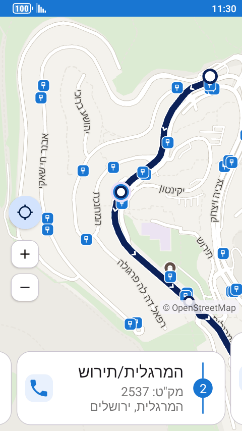 המפה ברמת הרחוב: תחנות קו 71 בגילה, שמות הרחובות וכיוון הנסיעה